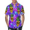 Purple Pineapple Skull Hawaiian Shirt, Hawaiian Button Up Shirt, Tropical Shirts For Men