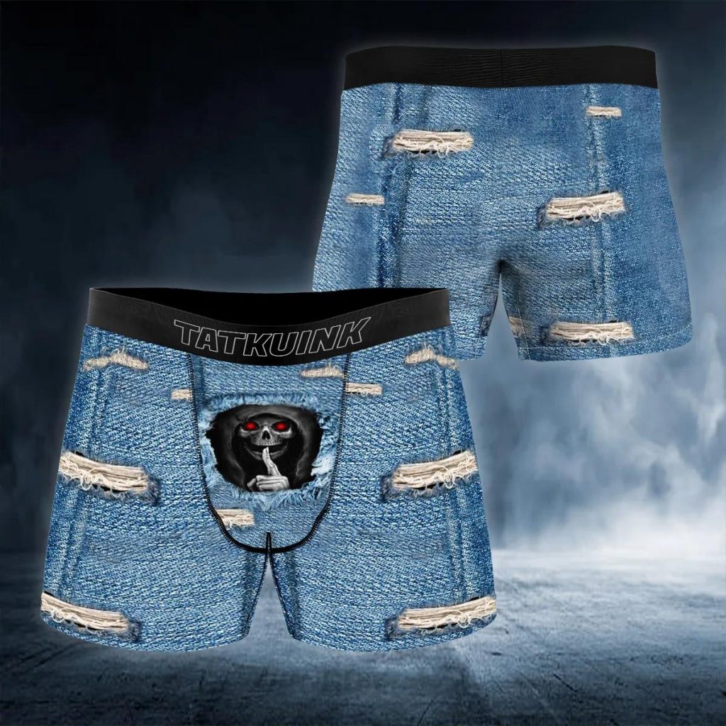 Blue Jean Pattern Shh Ghost Skull Boxer Briefs Men Underwear Skull