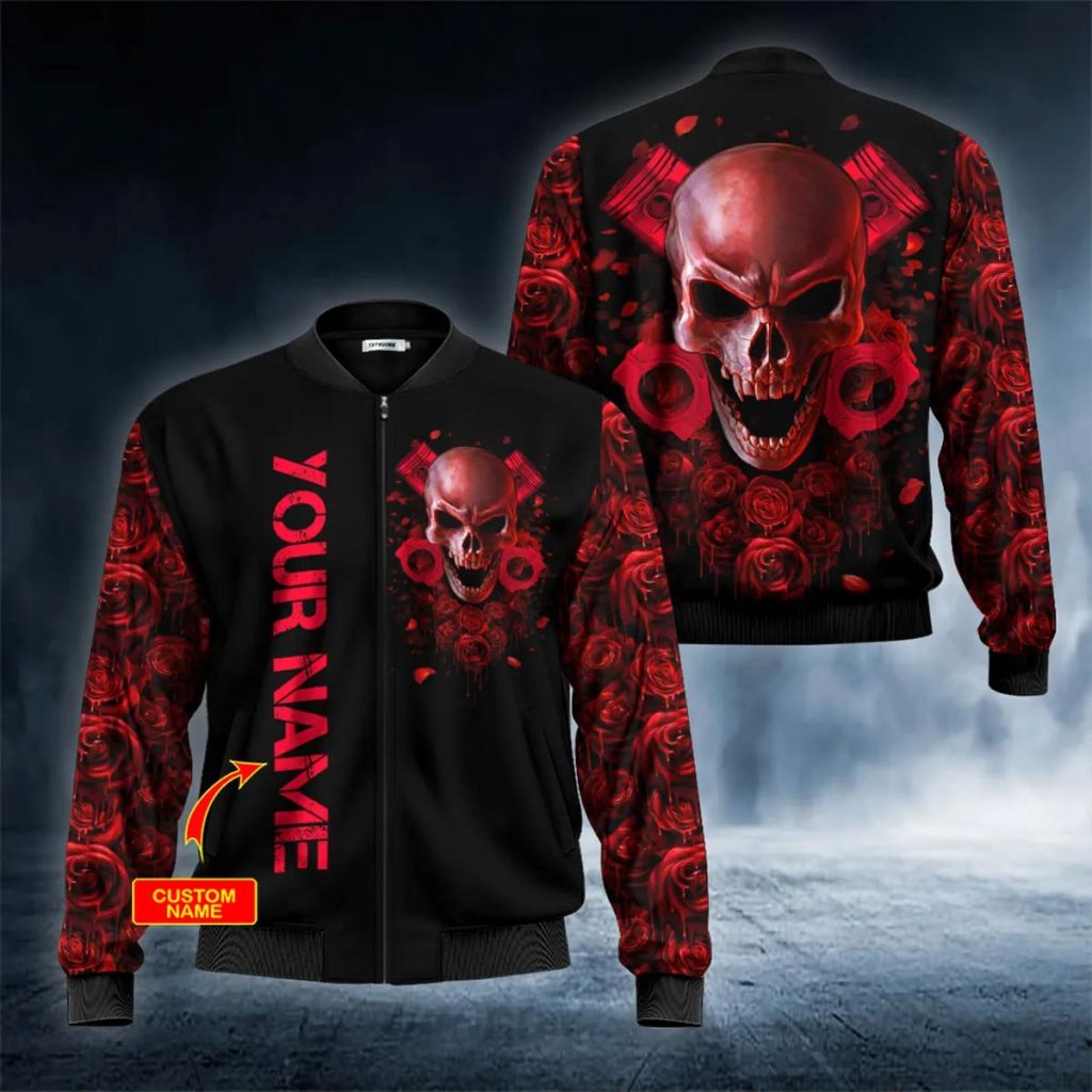 Rose Sugar Skull Skeleton Girly Floral Pattern Print Men's Bomber Jacket main image 1