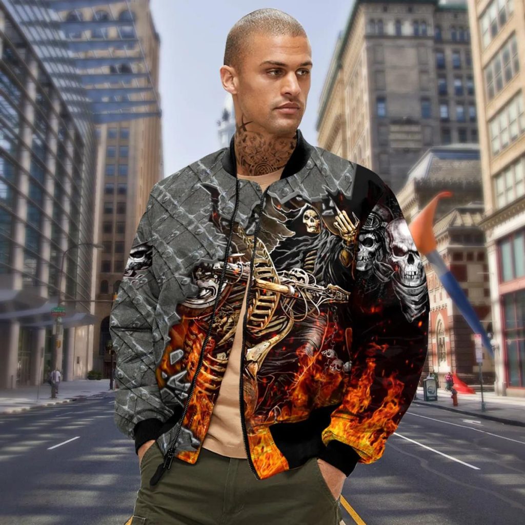 Give A F Rider Grim Reaper Bomber Jacket – Skull & Viking Graphic Tees ...