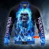 Horror Blue Flaming Skull Custom Baseball Jacket
