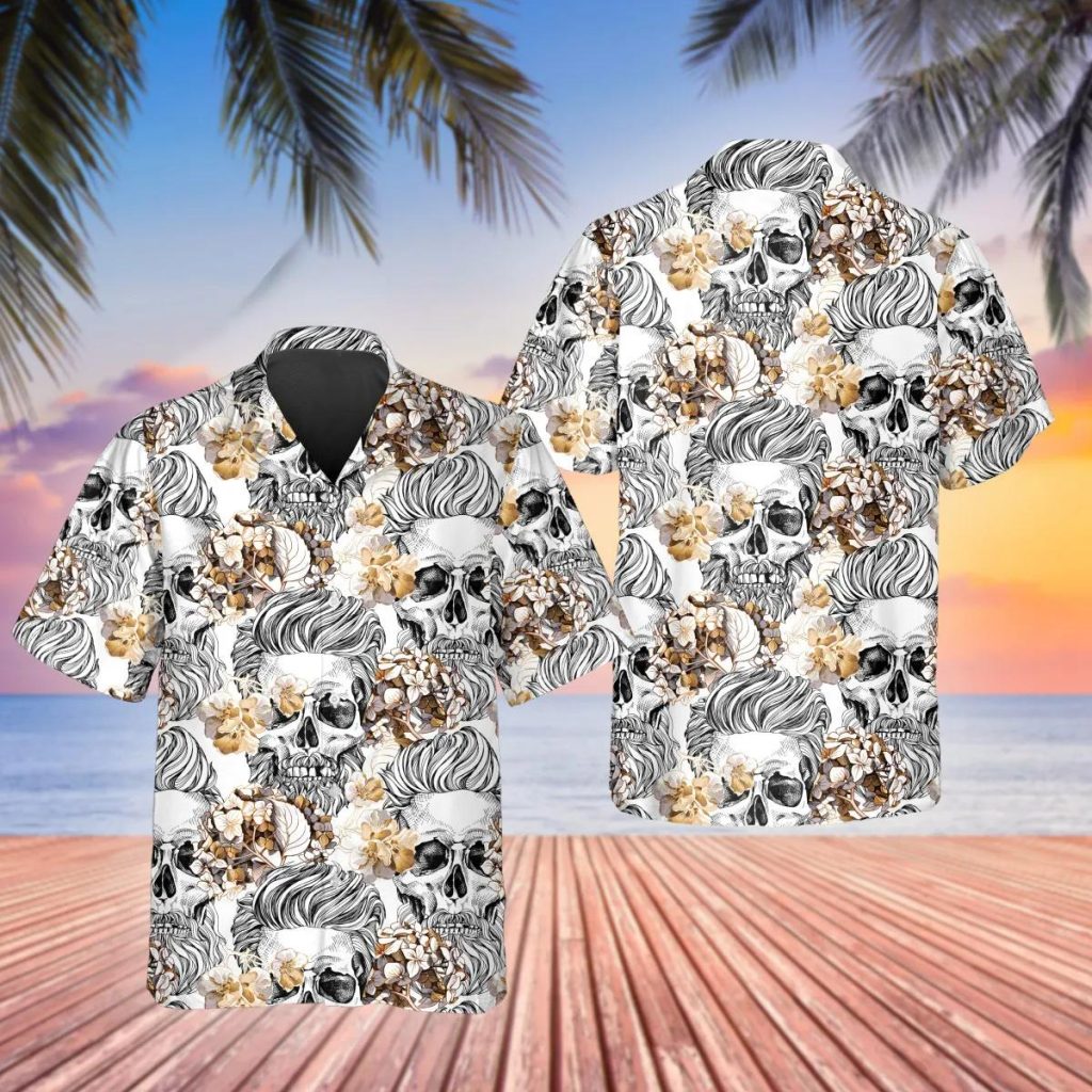 Tropical Colorful Seamless With Skulls, Flowers & Leaves Pattern Short-Sleeve Hawaiian Shirt HO4373 main image 1