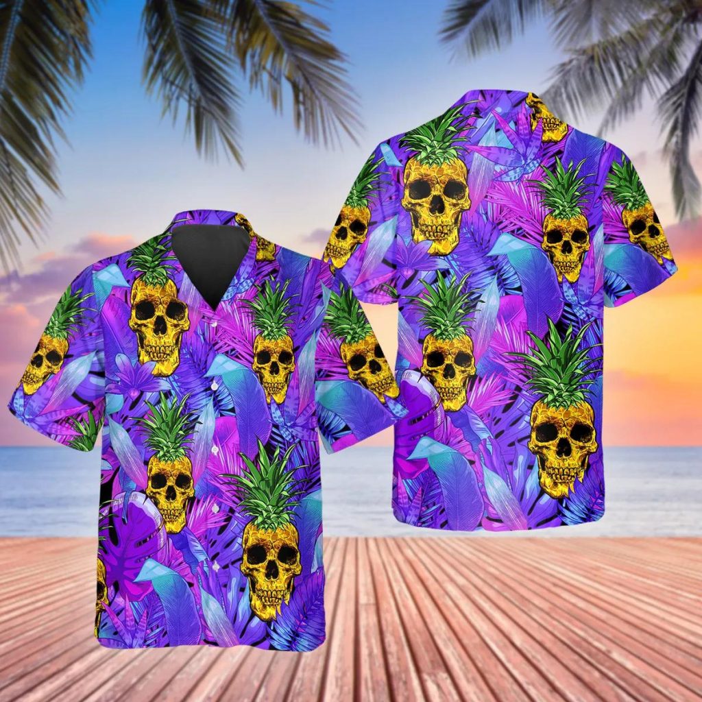 Blue Neon Pineapple Hawaiian Print Hoodie Dress