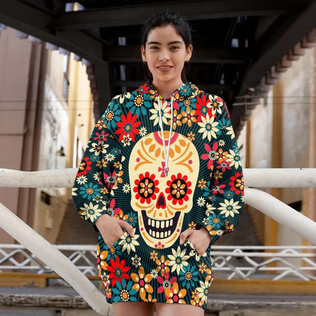 Yellow Sugar Skull Women's Zip Up Hoodie