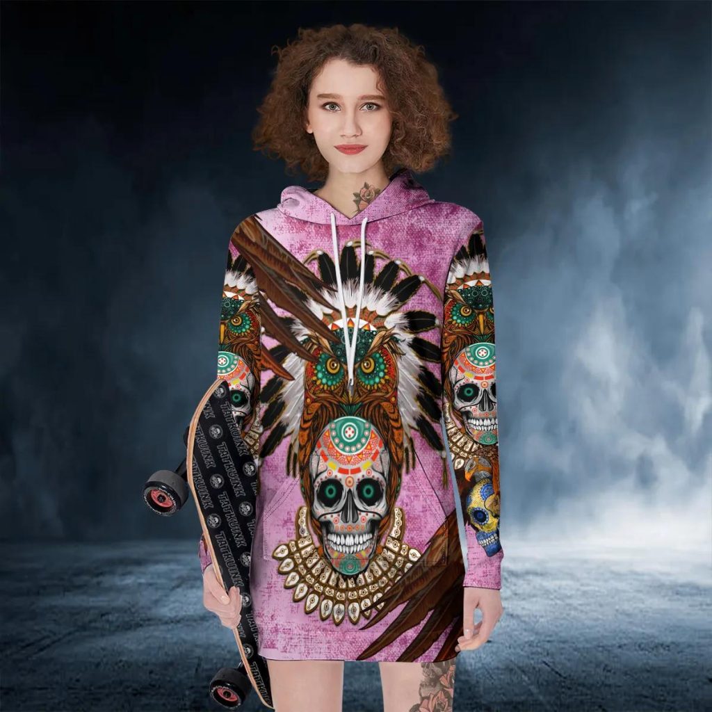 Tropical Floral Skull Hoodie Dress