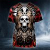 Aztec Mayan Warrior Skull 3D T Shirt, Skull T Shirts Mens