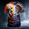 Native American Warrior vs Lava Fire Skull 3D T Shirt, Skull T Shirts Mens