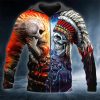 Native American Warrior vs Lava Fire Skull 3D Zip Hoodie