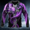 Purple Winged Dragon On Cross Sword Skull 3D Zip Hoodie