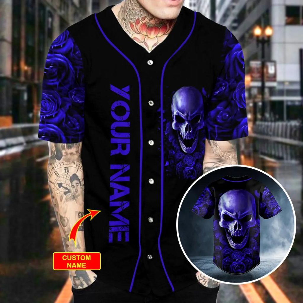 Violet Roses Angry Sugar Skull Custom Baseball Jersey Skull & Viking