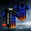 Blue Smoke Skeleton Fire Skull Custom Baseball Jersey