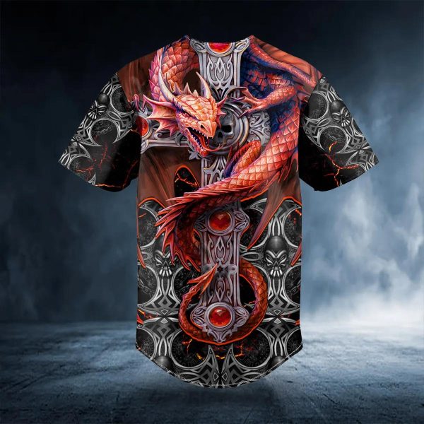 Red Dragon Gothic Tarot Skull Baseball Jersey