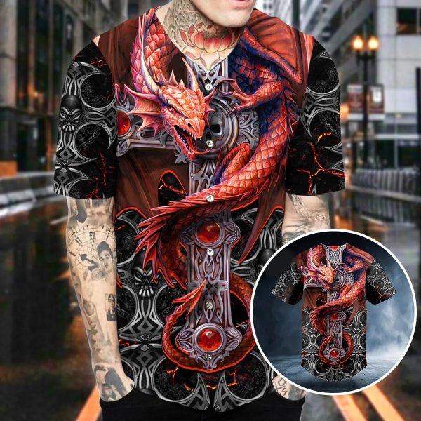 Red Dragon Gothic Tarot Skull Baseball Jersey