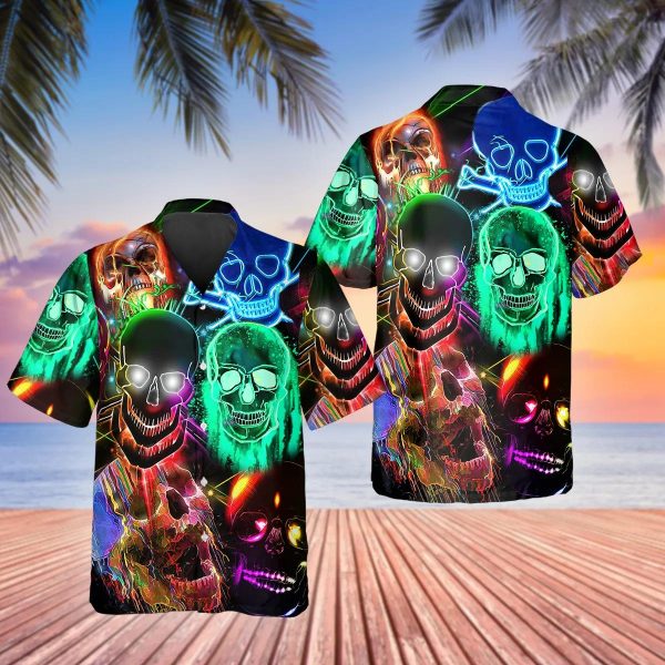 Neon Light Skull Hawaiian Shirt