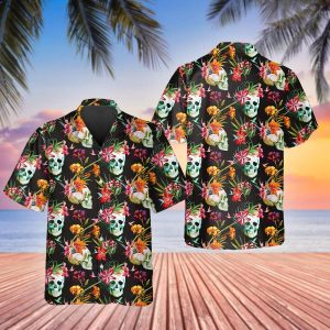 Orange Floral Skull Hawaiian Shirt 1
