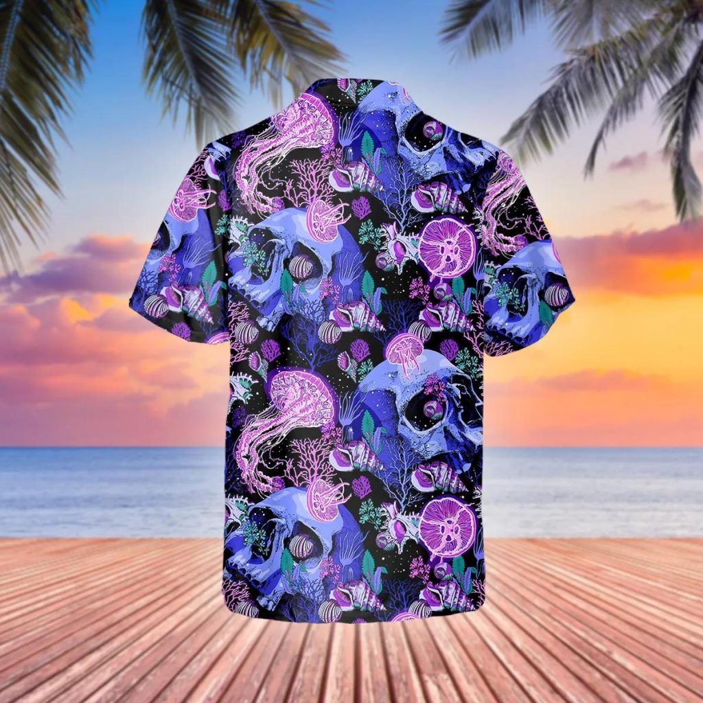 Purple Jellyfish Skull Hawaiian Shirt, Hawaiian Button Up Shirt