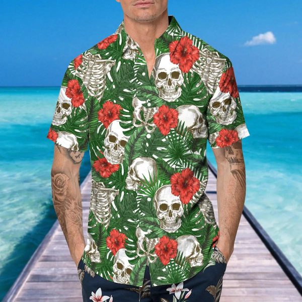 Tropical Skeleton Skull Hawaiian Shirt