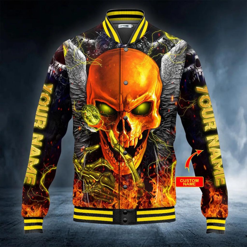 Lucifer Jacket Rust Gold Lucifer Satan Coin Winged Skull Personalized Baseball Jacket ...
