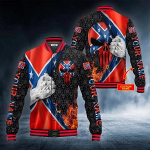 Flaming CSA Flag Skull Personalized Baseball Jacket 2