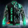 Green Neon Love Rock n Roll Rocker Skull Personalized Baseball Jacket