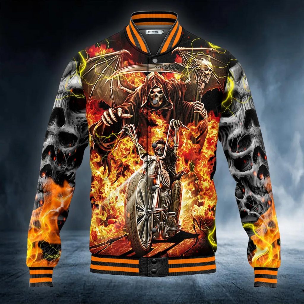 Skeleton Motorcycle Biker from Hell Apocalypse Skull Baseball Jacket ...