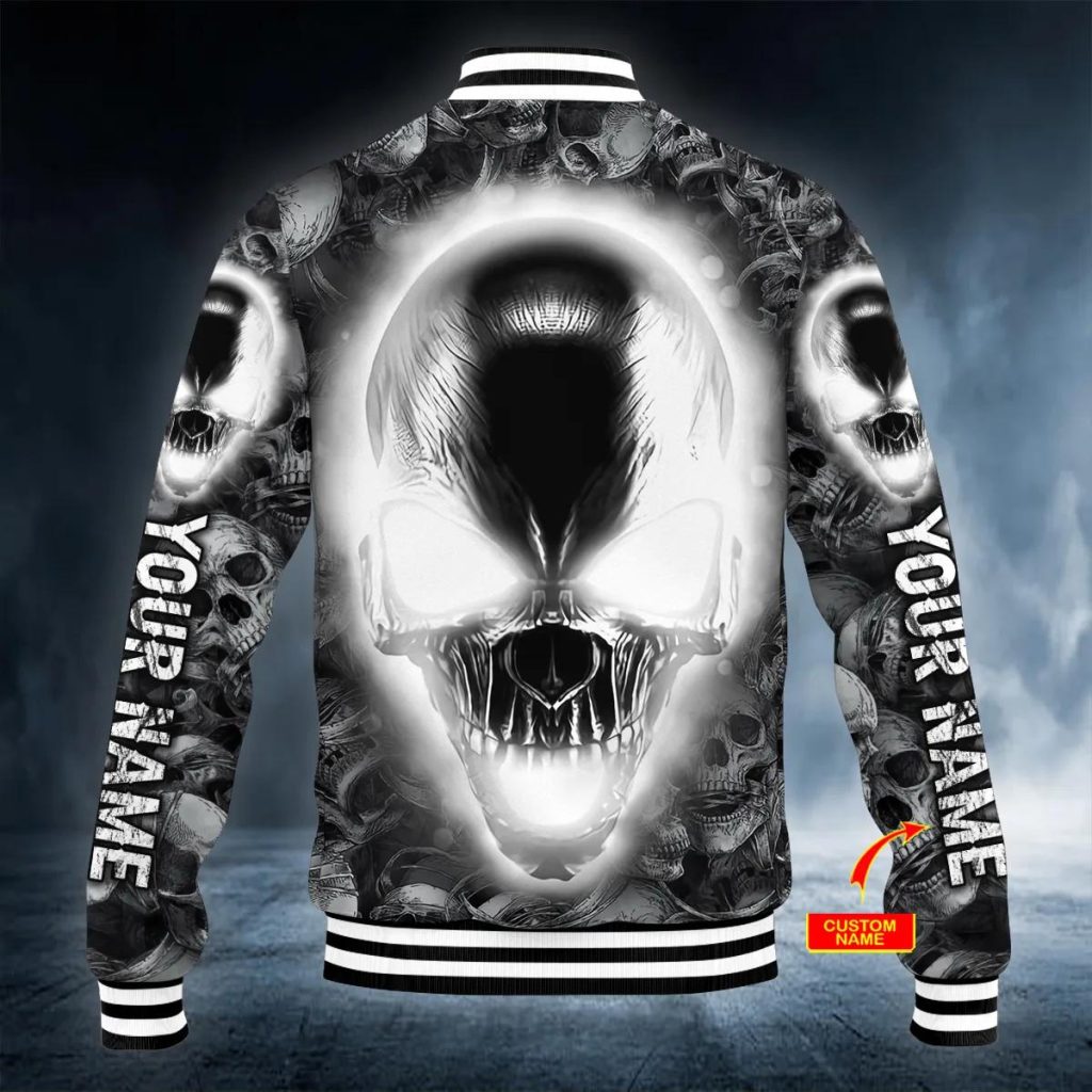 Silver Metalic Demon Skull Personalized Baseball Jacket – Skull ...