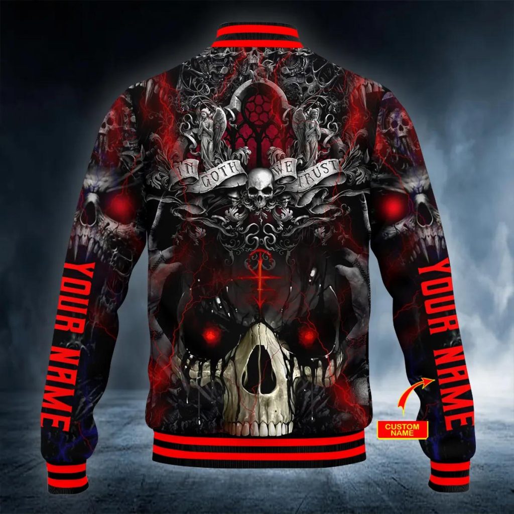 Dark Gothic Skull Personalized Baseball Jacket – Skull & Viking Graphic ...