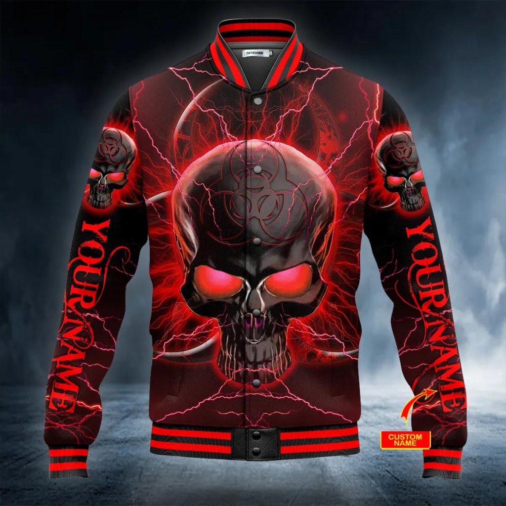 Scary Skull With Thunder Personalized Baseball Jacket – Skull & Viking ...