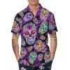 Purple Sugar Skull Hawaiian Shirt, Hawaiian Button Up Shirt, Tropical Shirts For Men