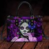 Sugar Face Women Art Skull Leather Handbag With Handle
