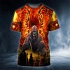 Flaming Death Skull 3D T Shirt, Skull T Shirts Mens