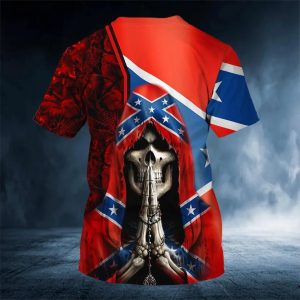 Red Reaper Praying CSA Flag Skull 3D T Shirt