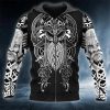 Odin Norse King Viking Tattoo 3D Zip Hoodie