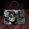 Dark Girl Art Sugar Skull Leather Handbag With Handle
