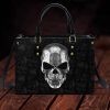 Tribal Tattoos Metal Skull Leather Handbag With Handle