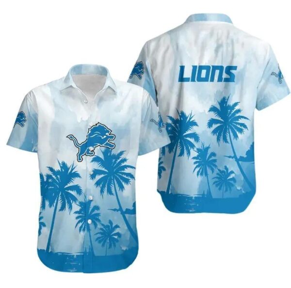 Detroit Lions Coconut Trees Nfl Gift For Fan Hawaiian Graphic Print Short Sleeve Hawaiian Shirt, NFL Hawaiian Shirt
