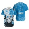 Detroit Lions Skull Nfl Gift For Fan Hawaiian Graphic Print Short Sleeve Hawaiian Shirt, NFL Hawaiian Shirt