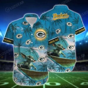 Green Bay Packers Footbal Nfl Baby Yoda Hawaiian Shirt Style Hot Trends Summer Gift For Men Women, NFL Hawaiian Shirt