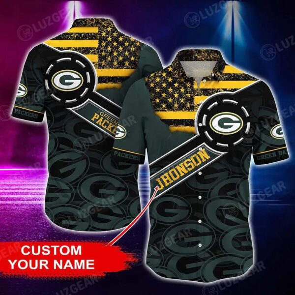 Green Bay Packers Nfl Customized Hawaii Shirt Short Style Hot Summer Graphic Us Flag Vintage Hawaiian Shirt, NFL Hawaiian Shirt