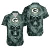 Green Bay Packers Nfl Fan Skull Hawaiian Shirt Print Short Sleeve Hawaiian Aloha Shirt, NFL Hawaiian Shirt
