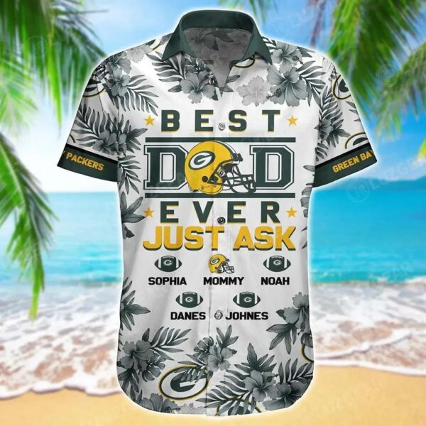 Green Bay Packers Nfl Personalized Hawaiian Shirt Tropical Patterns Trends Summer Custom Your Name And Child’S Name, NFL Hawaiian Shirt