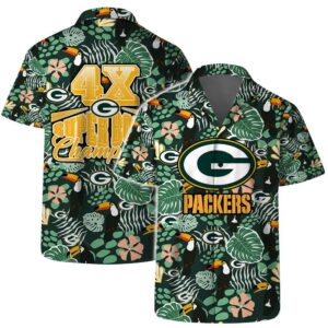 Green Bay Packers Team Logo Pattern Champions Hawaiian Shirt, NFL Hawaiian Shirt