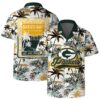 Green Bay Packers Team Logo Pattern Flamingo Hibiscus Hawaiian Shirt, NFL Hawaiian Shirt