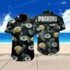 Nfl Green Bay Packers Black And White Leaves Hawaiian Shirt, NFL Hawaiian Shirt
