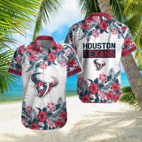 Houston Texans Hibiscus Flowers Hawaiian Shirt, NFL Hawaiian Shirt