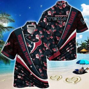 Houston Texans Nfl Football With Tropical Flower Pattern Hawaiian Shirt For Fans, NFL Hawaiian Shirt