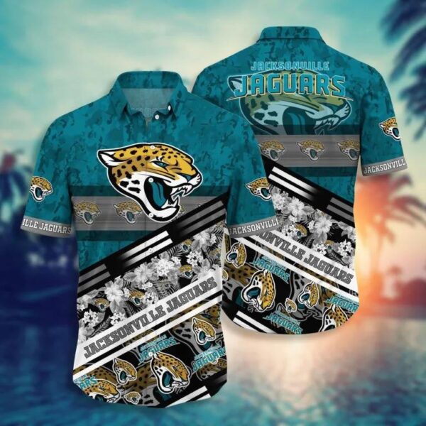 Jacksonville Jaguars Floral Camo Hawaiian Shirt, NFL Hawaiian Shirt