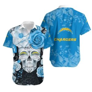 Los Angeles Chargers Skull NFL Hawaiian Shirt, NFL Hawaiian Shirt