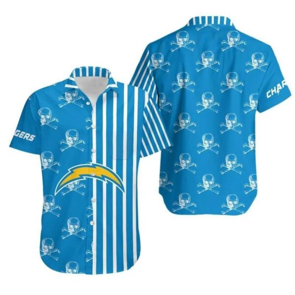 Los Angeles Chargers Stripes And Skull Hawaiian Shirt, NFL Hawaiian Shirt