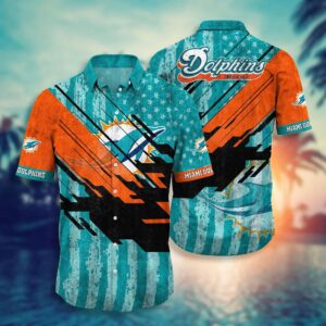 Miami Dolphins NFL US Flag Vintage Hawaiian Shirt, NFL Hawaiian Shirt